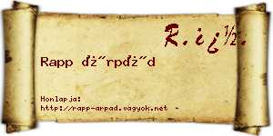 Rapp Árpád névjegykártya